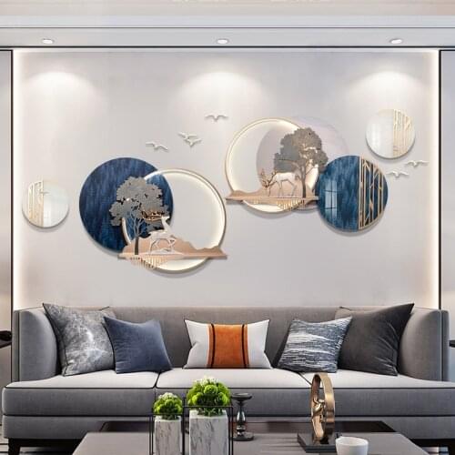 Nordic Wrought Iron Round Landscape Wall Sticker Cinema Store Club Wall Mural Ornaments Home Livingroom Wall Mural Decoration