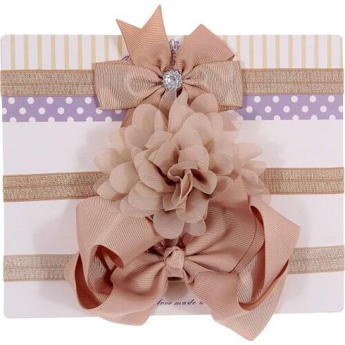 Nishine 3pcs/lot Ribbon Bow Chiffon Flower Elastic Headbands Kids Photography Props Baby Girls Cute Headwear Birthday Gift Sets