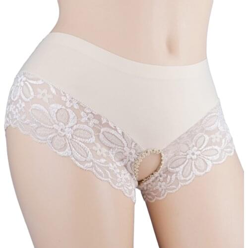 New Sexy Hip lift Men silk Briefs Tight Gay thong High elasticity Open Crotch Large size women underwear Low waist Lace edge