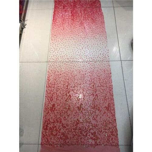 New design african lace fabric with glitter JRB-070101 glued sparkly sequins French tulle lace fabric For Wedding dress red colo