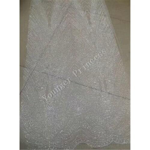 New design glitter mesh glued YG-111 african lace fabric glued glitter sequins French tulle lace fabric