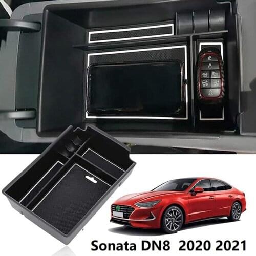 Center Console Organizer Tray Armrest Tray Secondary Storage Insert Tray for Sonata DN8 2020 2021 Black+White