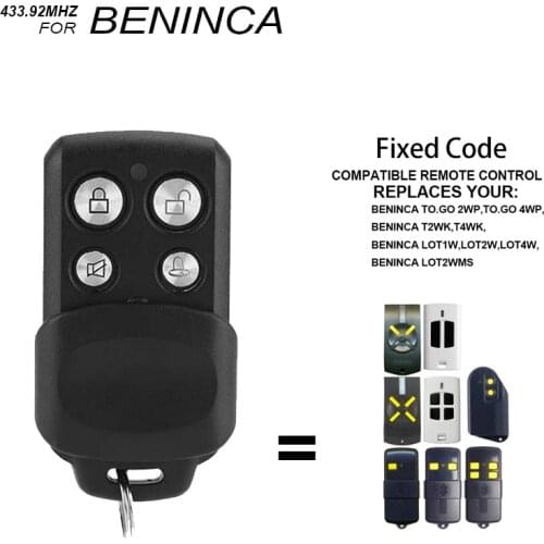BENINCA Garage Door Remote Control 433MHz Clone For TO GO 2WK 4WK 2WP 4WP LOT1W LOT2W LOT4W LOT2WMS Fixed Code Gate Opener