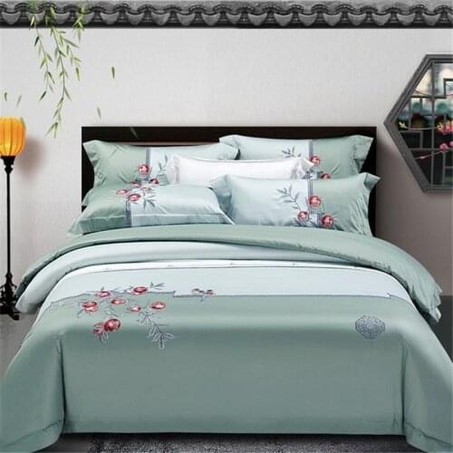 Luxurious Egyptian Cotton Duvet Cover Set, Simple Oriental Embroidery Large King Size Bedding