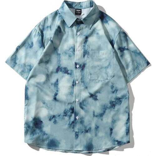 Men Shirt Short Sleeve 2021 New Summer Loose Pocket Flowers Comfortable Tie Dye Male Shirt Thin Chinese Style Hot Sale S93