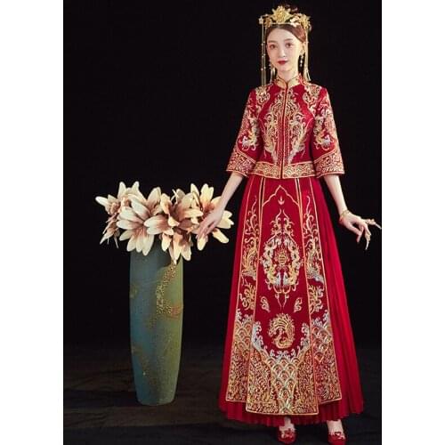 Traditional Embroidery Slim Fit Chinese Wedding Dress Banquet High-quaity Classic Cheongsam China Qipao костюм для восточных