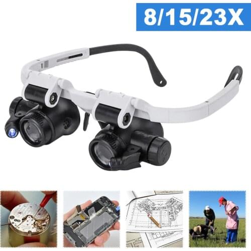8X/15X/23X Head Mounted Magnifier Jeweler Watchmaker Magnifying Glass With Led Light Magnifying Optical Glasses Watch Up Close