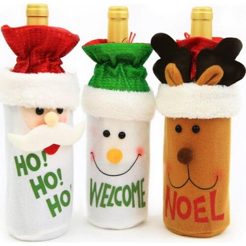 Merry Christmas Wine Bottle Cover Christmas Santa Reindeer Snowman Design Champagne Bottle Table Decoration