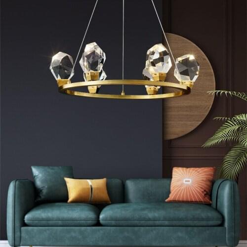 All copper postmodern light luxury crystal chandelier home living room lamp Nordic minimalist style bedroom lamp