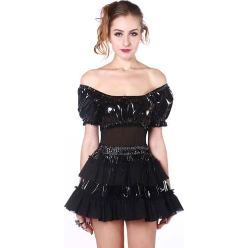 Sexy Women Pvc Shiny TUTU MINI Skirt PVC Mesh Panelled Ball Gown Skirt Sexy Pole Dance Stage Wear Plus Size F37