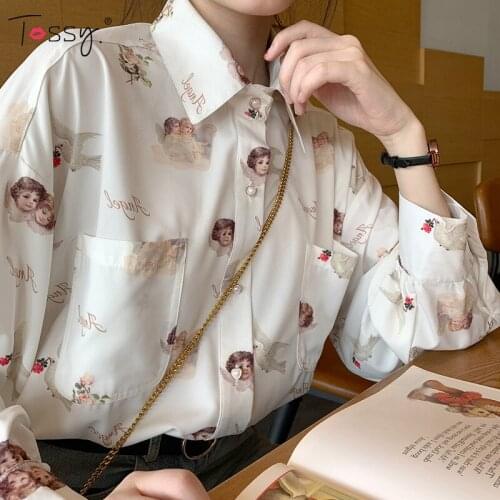 Tossy Spring New Harajuku Printed Shirt Y2K Style E Girl 2021 High Streetwear Long Sleeve Loose Sweet Top Shirts Blouse Womens