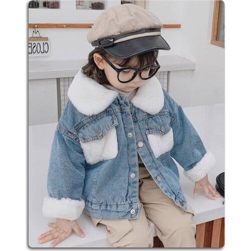 2-7 Years Old Thicken Warm Kids Boys Girls Denim Coat Velvet Fur Jackets Outerwear 2021 New Autumn Winter Children Jeans Jackets