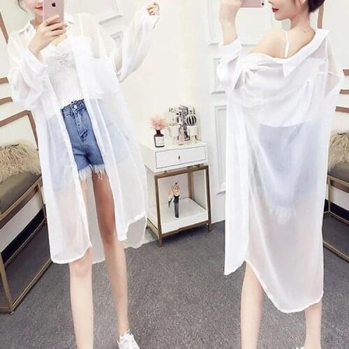 Blouses Very fairy chiffon jacket sunscreen womens 2021 new net red long Joker air conditioning cardigan thin coat LN98