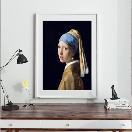 Women Girl Pearl Earrings Canvas Painting, Nordic Posters And Prints,Retro Wall Pictures For Living Room Decor