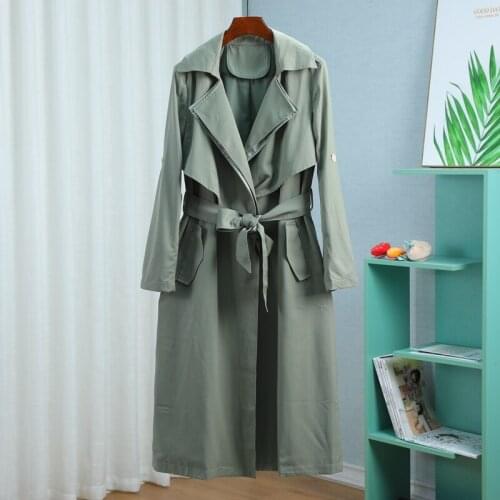 Gance Temperament Windbreaker Ladies Adjustable Waist Double-lLayer Tie No Buckle Long Trench Coat 2021 New Spring Slim Overcoat