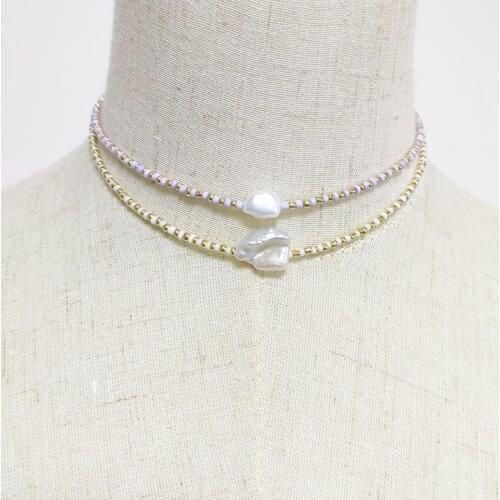 Women summer colorful beads necklace baroque freshwater pearl unique charm clothes accessories jewelry bohemian party gift