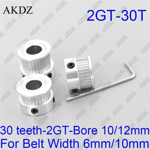 30 teeth 2GT Timing Pulley Bore 10/12mm for GT2 Open Synchronous belt width 6mm/10mm small backlash 30Teeth 30T