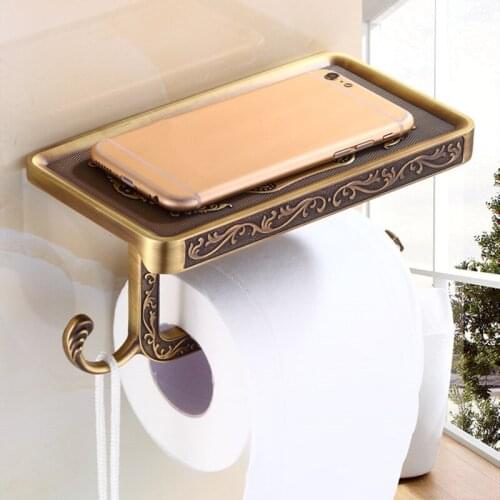 042 Aluminum Toilet Paper Holder White Carving Toilet Roll Paper Holder Phone Shelf Wall toilet tissue Roll Paper Holder Hook