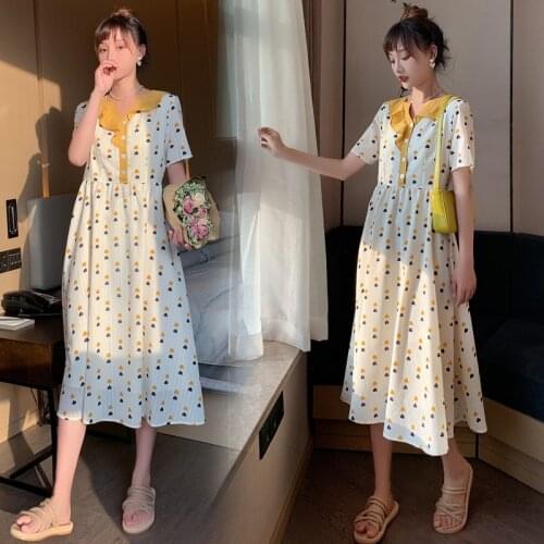 0812# Maternity Dress Summer Cotton Short Sleeve Loose Stylish French Dress for Pregnant Women Mom Dress