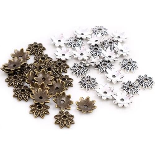 10mm 50pcs Beads Cap Antique Silver Plated Bronze Colors Flower Shape Bead End Caps Findings For Women Jewelry Making End Caps