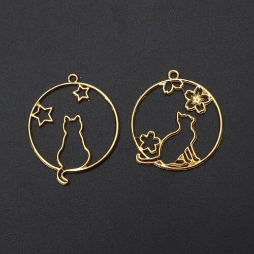 2Pcs Star Cherry Flower Cat UV Frame Pendant Open Bezel Setting UV Resin Jewelry 85LB