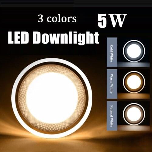 2Pcs Led Downlight Ceiling Light 5W Recessed Down Light Round Led Panel Light Three-color Change Downlight Indoor Light 2 Style