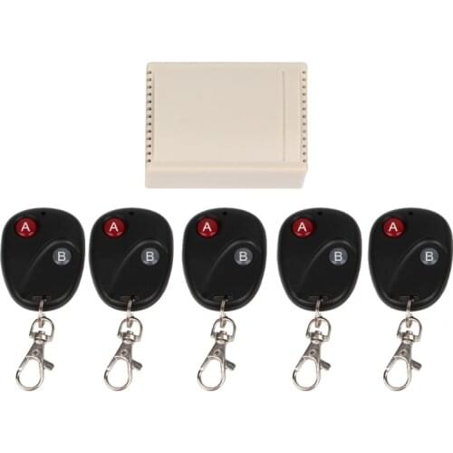 315/433MHz DC 12V 2CH RF Wireless Remote Control Switch System Receiver + 5 2-Button Transmitters For Appliance Gate Garage Door