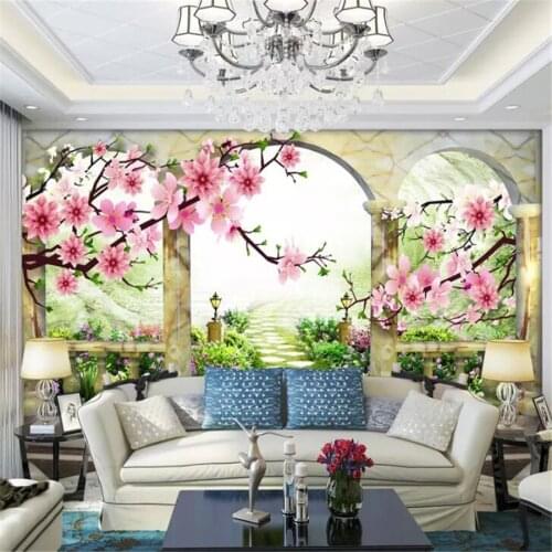Beibehang Custom wallpaper 3D murals stereo peach landscape European garden TV background wall painting living room 3d wallpaper