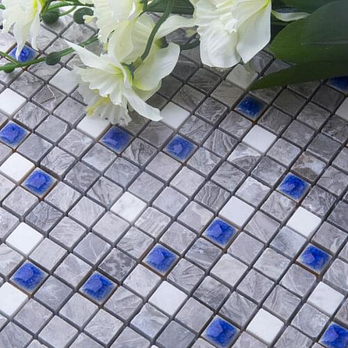 3D Miditerranean Sea Blue Ceramic Dark Grey Wooden Marble mosaic wall floor tile Kitchen backsplash Shower bathroom home decor
