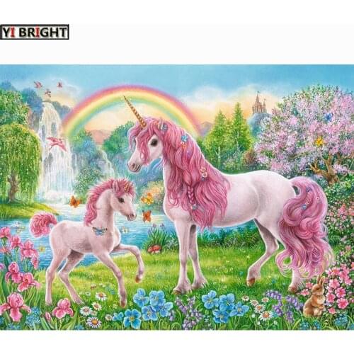 DIY 5D Diamond Painting Cross Stitch 2019 Diamond Embroidery Pink Unicorns & Rainbow Needlework Pattern Rhinestone Paintings KBL