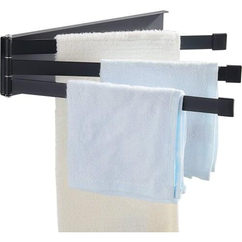 Aluminum Towel Rack Wall Mounted Folding Bar Kitchen Bathroom Rotatable Hanger Holder