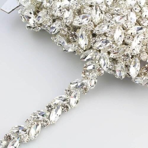 1 Meter White Horse Eye Rhinestone Flower Chain Sew On Glass Crystal Diamond Dense Stone Diy Shoelace Clothing Accessories Trims