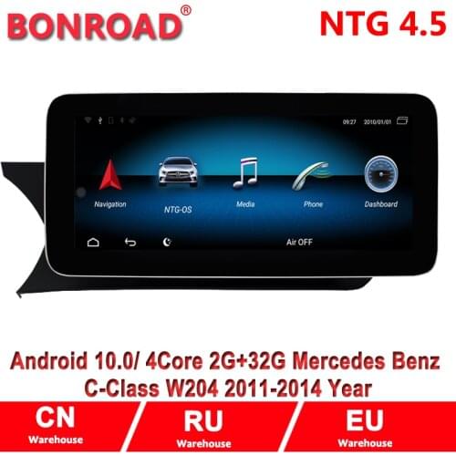 Bonroad anroid 10.0 2G RAM 32GROM monitor for Mercedes benz C Class W204 w205 2008-2018 with BT gps support original radio NTG
