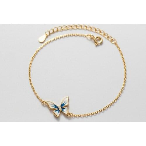 925 Sterling Silver Bracelets Exquisite Blue Butterfly Bracelet for Women Temperament Charms Ladies Fashion Accessory Jewelry