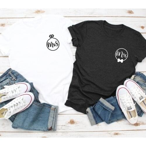 Couple Matching Pocket T-shirt Valentines Day Gift Tshirt for Women Unisex Graphic Honeymoon Tees Tops Mr and Mrs WGIY