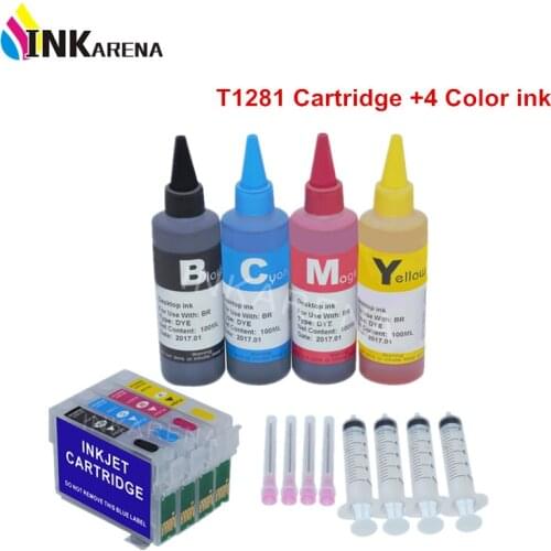 INKARENA T1281 Ink Cartridge for Epson Stylus SX230 SX235W SX420W SX425W SX430W S22 SX125 SX130 Printer + 4 Bottle Dye Ink 400ml