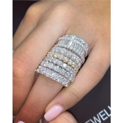 Luxury 925 Sterling Silver Created Moissanite Wedding Engagement Cocktail Diamond Band Rings For Women Fine Gemstone Jewelry