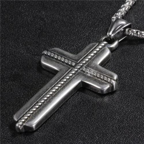ZORCVENS New Fashion Cool Men Punk Vintage Black Stainless Steel Cross Pendant Necklace for Man Gifts