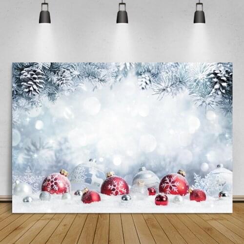 Laeacco Winter Christmas Backdrop Snowflake Colored Balls Pine Wreath Polka Dots Child Portrait Photographic Photo Backgrounds