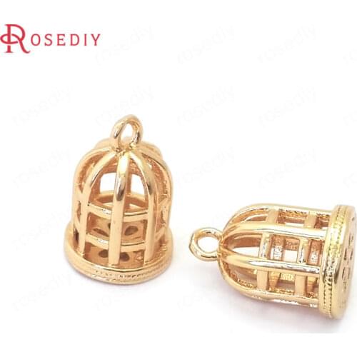 38855)10PCS 13x9MM 24K Champagne Gold Color Brass Bird Cage Charms Pendants Jewelry Making Supplies Diy Findings Accessories