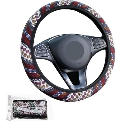 Family Style Linen Car Steering Wheel Braid Cover Without Inner Ring Wrap Fit For 37-38CM/14.5"-15" Anti-slip Hand Bar Protecter