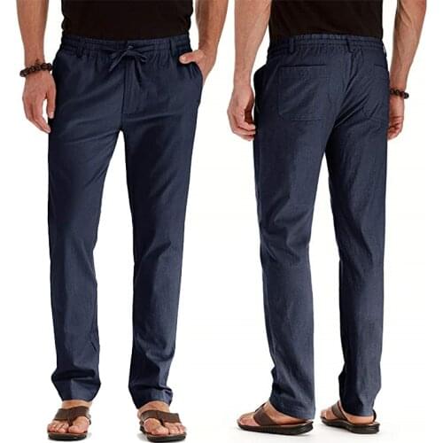 M-4XL 4Colors Men Solid Long Linen Loose Straight Trousers Comfortable Work Sport Casual Simple Pants