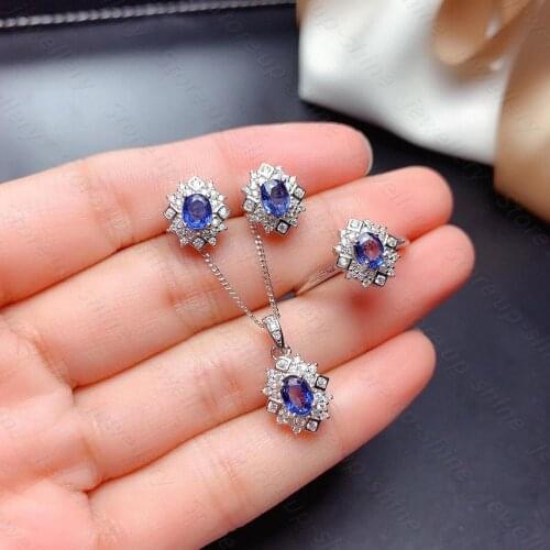 Natural sapphire ring earring pendant 925 silver womens jewelry banquet must bring elegant style