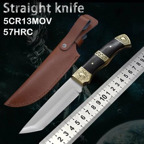 Straight knife 5CR13MOV portable tools camping hunting outdoor rescue cold weapon high hardness fruit knife self-defense EDC