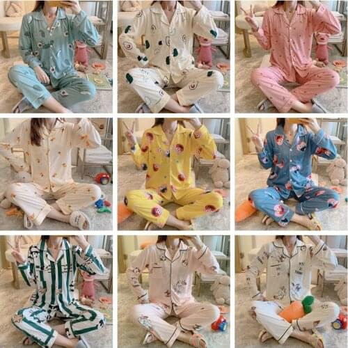 Sleepwear Sets for Women Lovely Pattern Pajamas Set Cotton Long Sleeve + Long Pant Home Wear Lazy Style Lady Underwear Pijamas