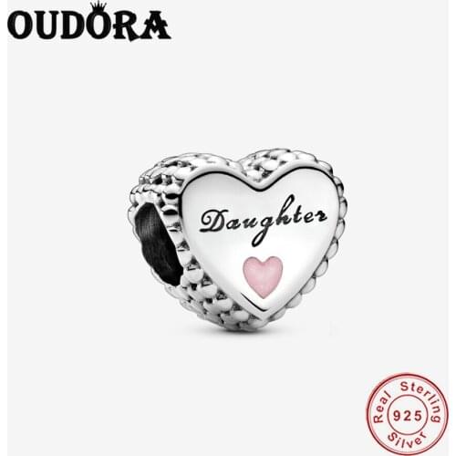 Fit Original Pandora Bracelet Charm 925 Sterling Silver Daughter Heart Charm Bead Silver 925 Jewelry Making Berloque For Girl