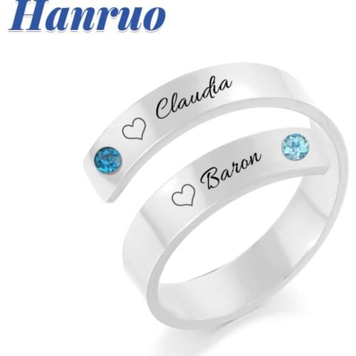 Personalized Custom Name Rings With Stone Rings For Women Stainless Steel Jewelry Couple Ring With Adjustable Size Birthday Gift