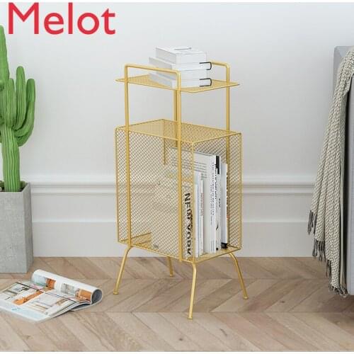 Luxury Nordic Golden Pink Iron Bedside Table Sofa Side Cabinet Corner Metal Shelf, Floor Magazine Storage Holders & Racks