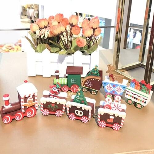 Christmas Decoration Supplies Christmas Train Gift Ornaments Painted Wooden Home Children Kindergarten Toys Active Atmosphere