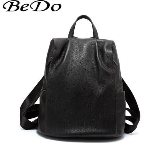 BeDo Genuine Leather Women Backpack High Quality Preppy Style Teenage Girls School Bags Backpack Fashion Casual Black Women Bag